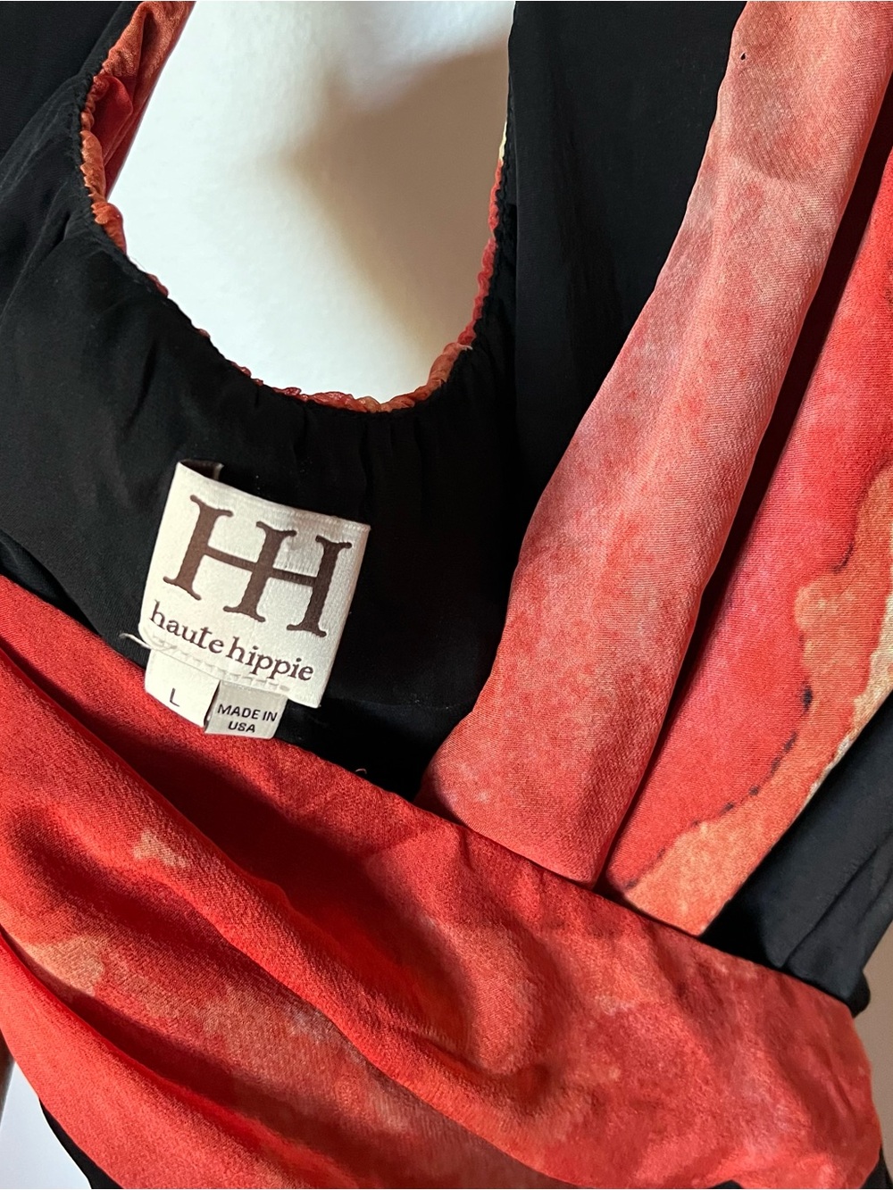 Haute Hippie Dress 100% Silk Abstract Multicolor Wrap Tie Waist Midi Dress Sz L - Picture 3 of 10